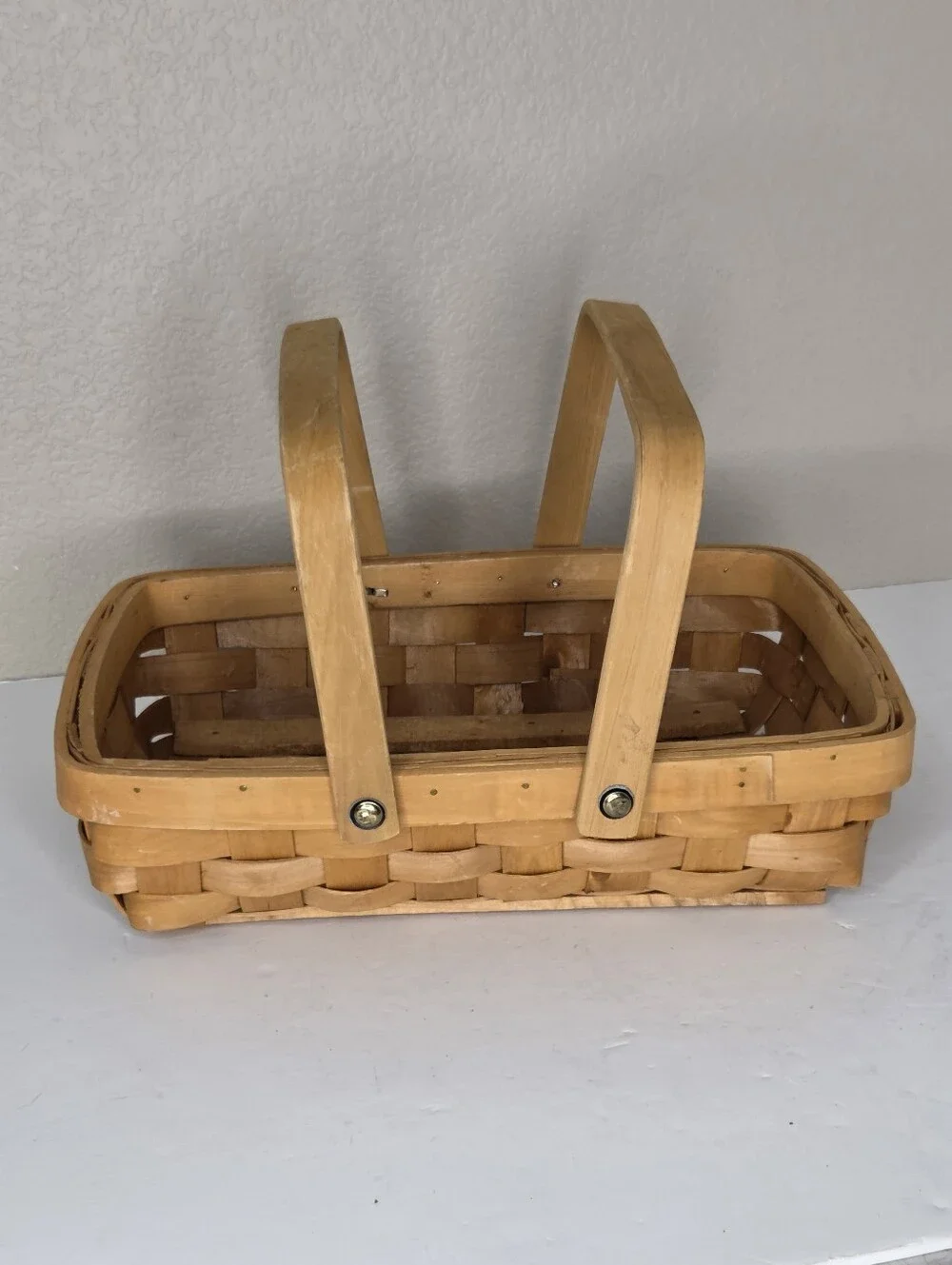 Natural Wood Woven Double Handle Gathering Basket
